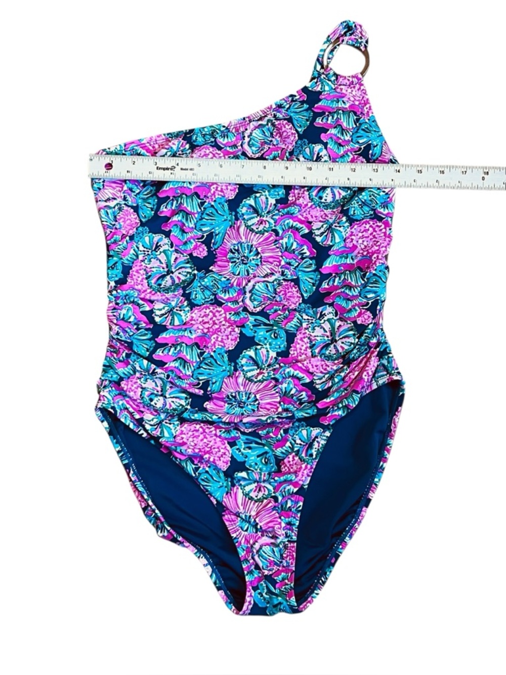 Lilly Pulitzer Women 10 Pink Blue Floral Leola Swimsuit One Piece Asymmetrical - Picture 10 of 12